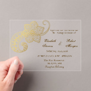 Elegante chique gouden paisley trouwuitnodiging acryl uitnodigingen