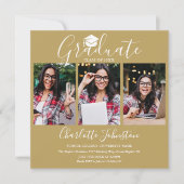 Elegante Chique Gouden Script 4 Foto Afstudeerfees Kaart (Voorkant)