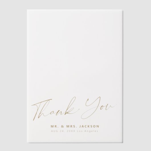 Elegante chique gouden script bruiloft dank u over vellum uitnodigingen (Voorkant)