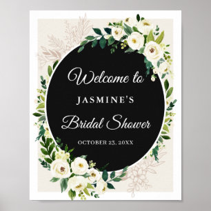 Elegante chique groene witte bloemrijke bruids-sho poster