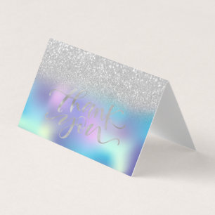 Elegante Chique Holografisch Zilver Bokeh Dank je Visitekaartjes