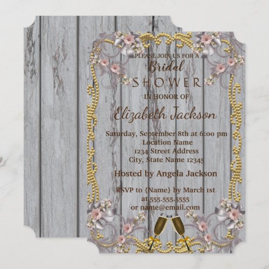 Elegante chique houtstructuur Bruidsdouche Kaart (Voorkant / Achterkant)