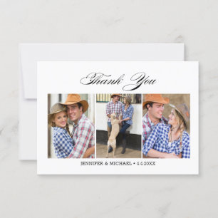 Elegante chique kalligrafie 3 foto's bruiloft mini bedankkaart