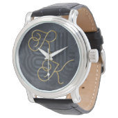 Elegante chique luxe zwart en goud monogram horloge (Gekanteld)