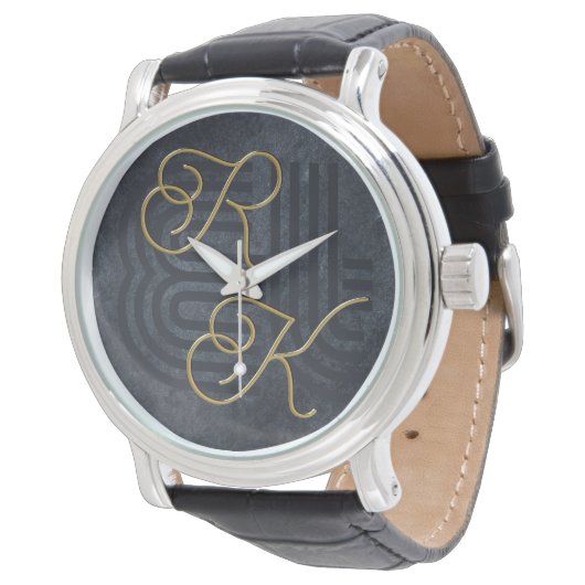 Elegante chique luxe zwart en goud monogram horloge (Gekanteld)