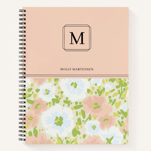 Elegante chique monogram bloempatroon gepersonalis notitieboek (Voorkant)