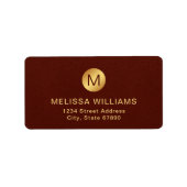 Elegante chique monogram rode textuur en gouden ad etiket (Voorkant)