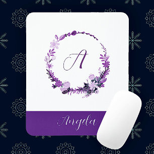 Elegante Chique Paarse Bloem Initialen Monogram Muismat