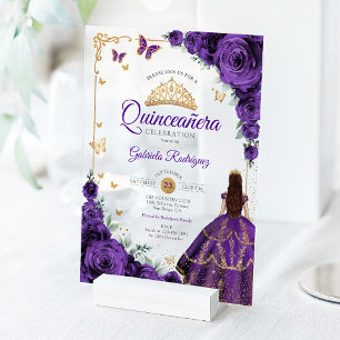 Elegante chique paarse rozen gouden Quinceanera Acryl Uitnodigingen