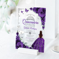 Elegante chique paarse rozen zilver Quinceanera
