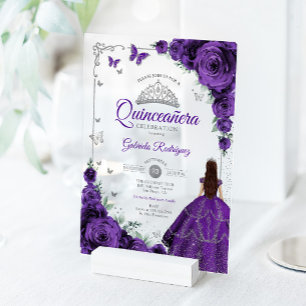 Elegante chique paarse rozen zilver Quinceanera  Acryl Uitnodigingen