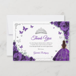 Elegante chique paarse rozen zilver Quinceanera Bedankkaart