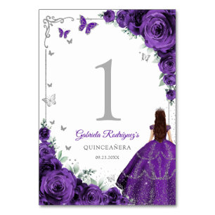 Elegante Chique Paarse Rozen Zilver Quinceanera Kaart