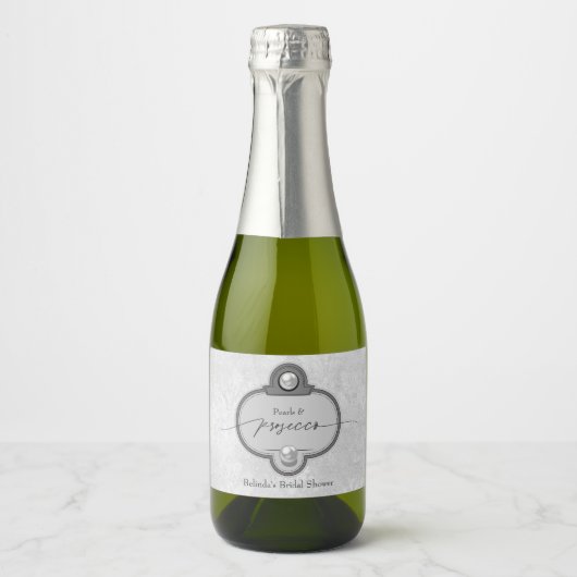 Elegante chique parels en Prosecco Vrijgezellenfee Sparkling Wijnetiket (Voorkant)