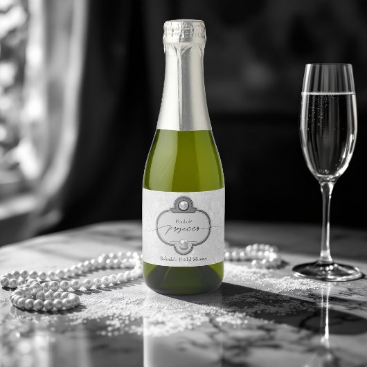 Elegante chique parels en Prosecco Vrijgezellenfee Sparkling Wijnetiket