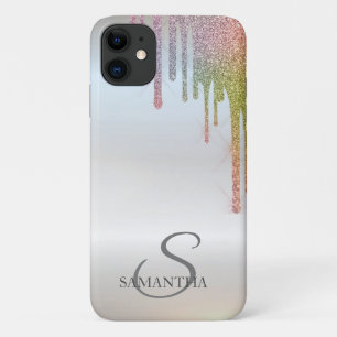 Elegante Chique Regenboog Glitterdruppels Zilver iPhone 11 Hoesje