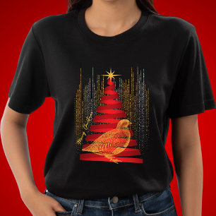 Elegante chique rode kerstboom & gouden patrijs t-shirt