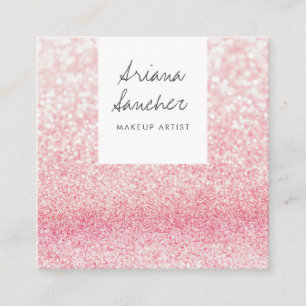 Elegante chique roze glitter glam make-up artist w vierkante visitekaartje
