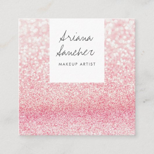 Elegante chique roze glitter glam make-up artist w vierkante visitekaartje (Voorkant)