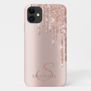 Elegante Chique Roze Goud Glitter Druppels iPhone 11 Hoesje