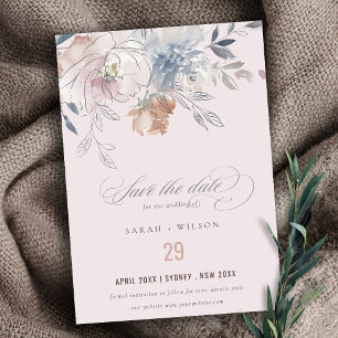Elegante Chique Roze Waterverf Bloemige Bruiloft Save The Date