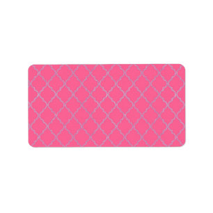 Elegante chique roze zilveren Quatrefoil Glitter P Etiket
