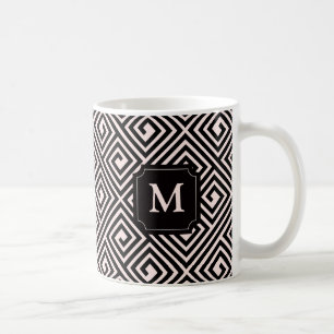 Elegante chique roze zwarte Griekse sleutelpatroon Koffiemok