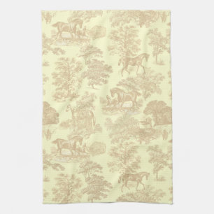 Elegante chique rustieke paarden Toile Beige Cream Theedoek