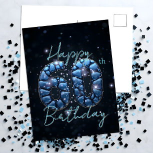 Elegante Chique Saffierblauw en Zwart 60e Verjaard Briefkaart