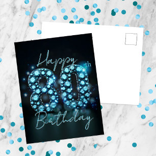 Elegante Chique Saffierblauw en Zwart 80e Verjaard Briefkaart