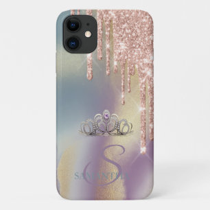 Elegante Chique Tiara Glitter Drips Ombre iPhone 11 Hoesje