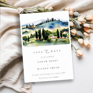 Elegante Chique Toscane Italië Aquarel Landschap Save The Date