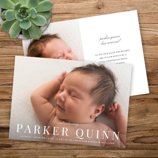 Elegante chique typografie foto geboorte aankondig aankondiging