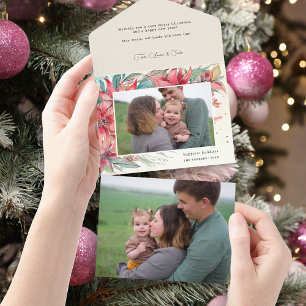 Elegante chique Waterverf Poinsettia Botanische Fo All In One Uitnodiging