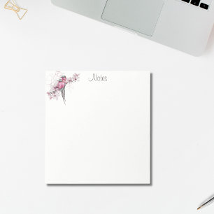 Elegante Chique Waterverf Vogels Roze Goud Bloem Notitieblok