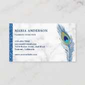 Elegante chique witte marmeren blauwe Indische pau Visitekaartje (Achterkant)