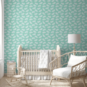Elegante Chique Zachte Blauwe Groene Veren Patroon Behang