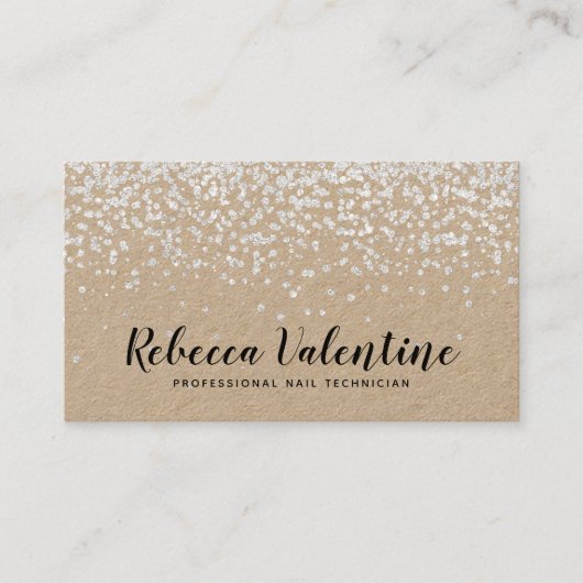 Elegante chique zilveren glitter confetti kraft mi visitekaartje (Voorkant)