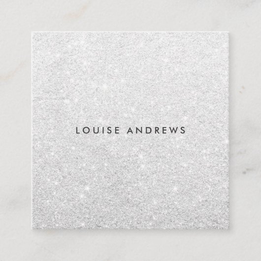 Elegante chique zilveren glitter eenvoudige witte  vierkante visitekaartje (Voorkant)