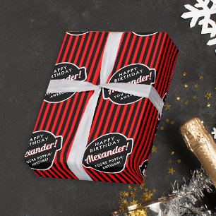Elegante chique zwart en rood gestreepte popcorn m cadeaupapier