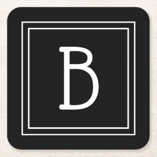 Elegante chique zwart-wit monogram initiaal vierkante kartonnen onderzetter