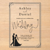 Elegante Chique Zwart-Wit Romantische Trouwdag Acryl Uitnodigingen (Voorkant)