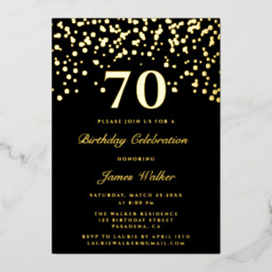 Elegante Chique Zwarte En Gouden Script 70e Verjaa Folie Uitnodiging