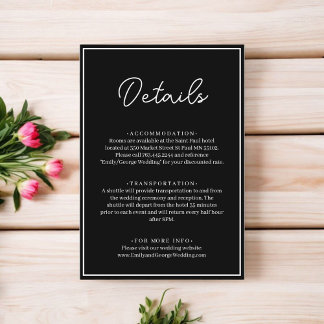 Elegante Chique Zwarte En Witte Minimalistische Tr Informatiekaartje