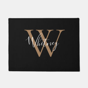 Elegante chique zwarte gouden monogram script naam deurmat