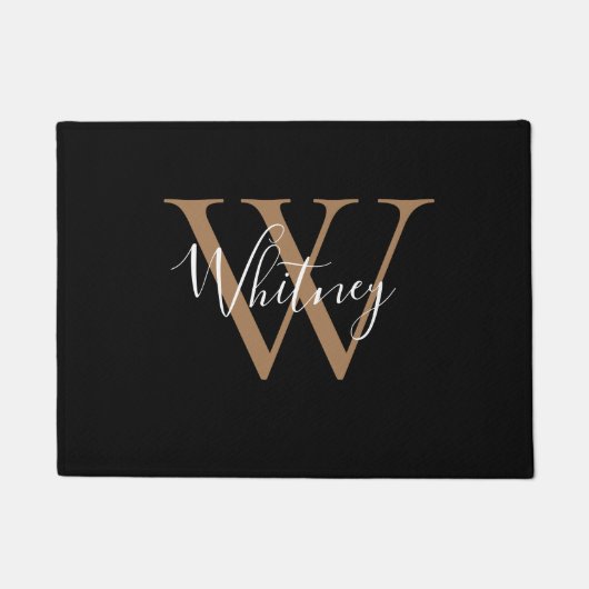 Elegante chique zwarte gouden monogram script naam deurmat (Voorkant)