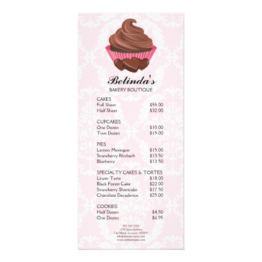 Elegante Chocolade Cupcake Bakkerij Menu Prijslijs (Voorkant)