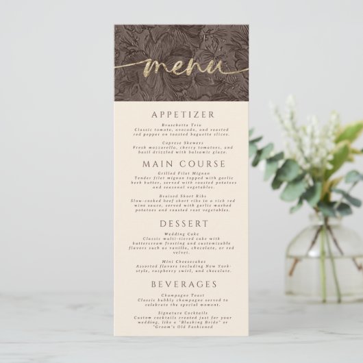 Elegante Chocolade Mocha bruiloft Menu (Staand voorkant)