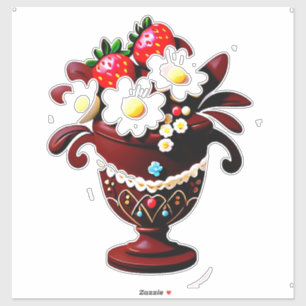 Elegante Chocolade Vaas Boeket Met Aardbeien Sticker