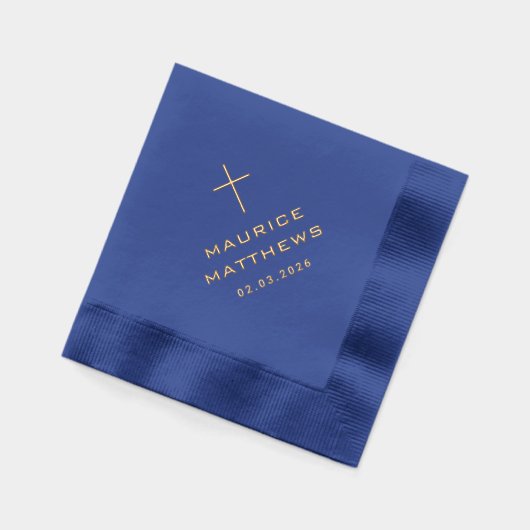 Elegante Christelijke kruisnaam en datum Folie Servetten (Links)